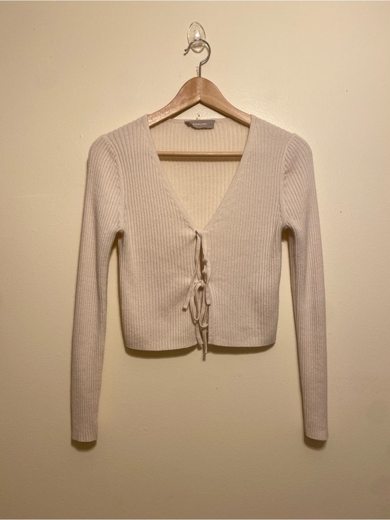 Everlane Sweaters - Everlane Cream Ribbed Tie-Front Cropped Cardigan. Size S